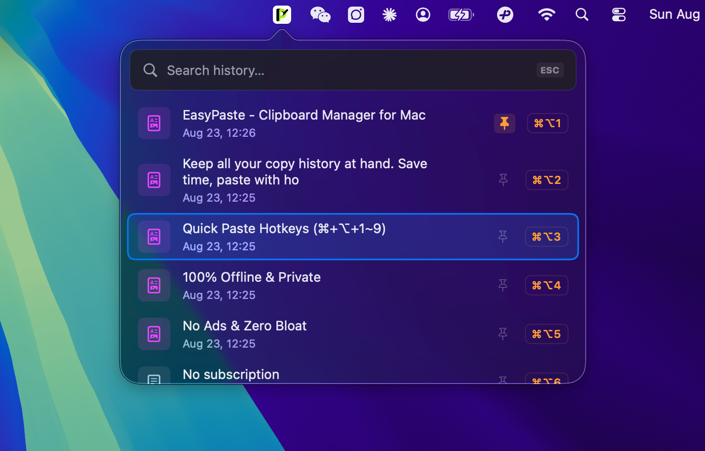 EasyPaste Clipboard History Window on Mac